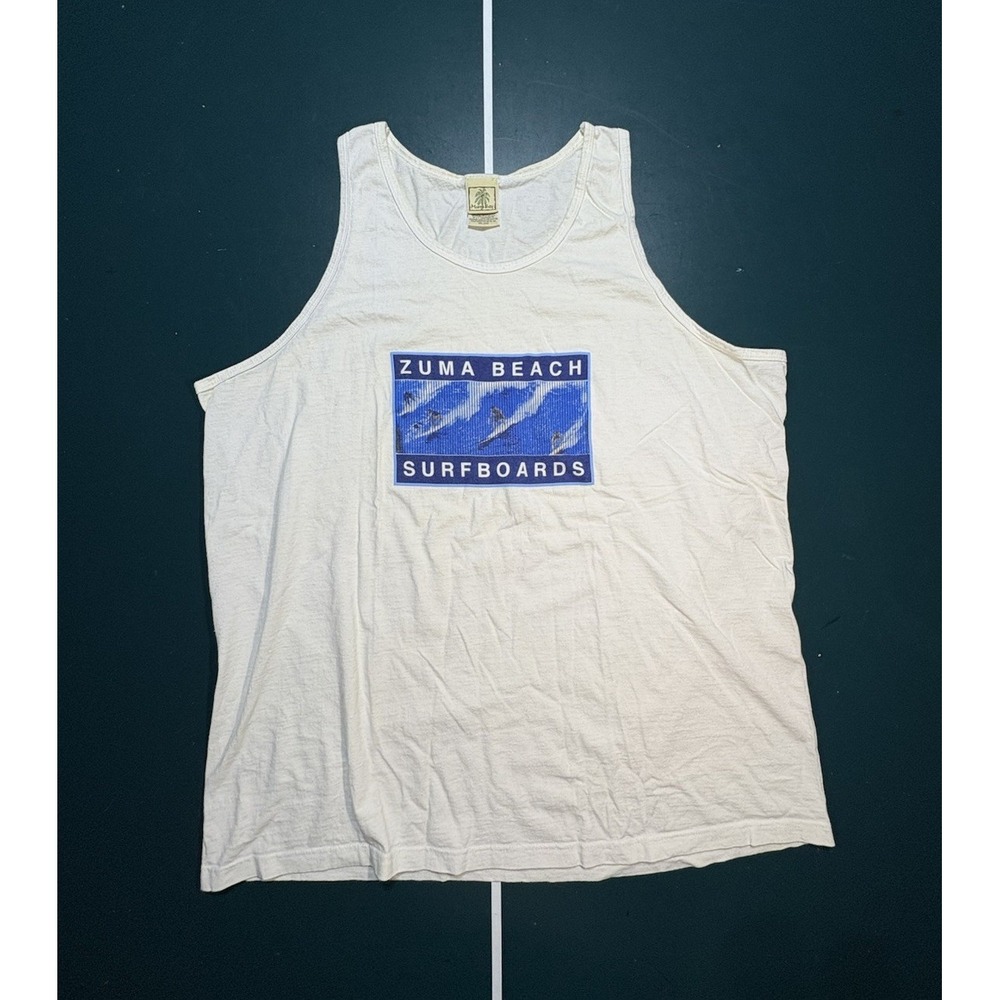 Vintage 90s Zuma Beach Surfboards Tank‎ Top Size XL Graphic Surf Wave Beach